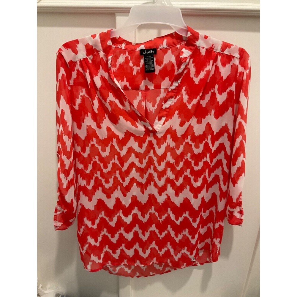 Justify Size L Womens Coral 3/4 Sleeve V-Neck Blouse Shirt Top XLarge